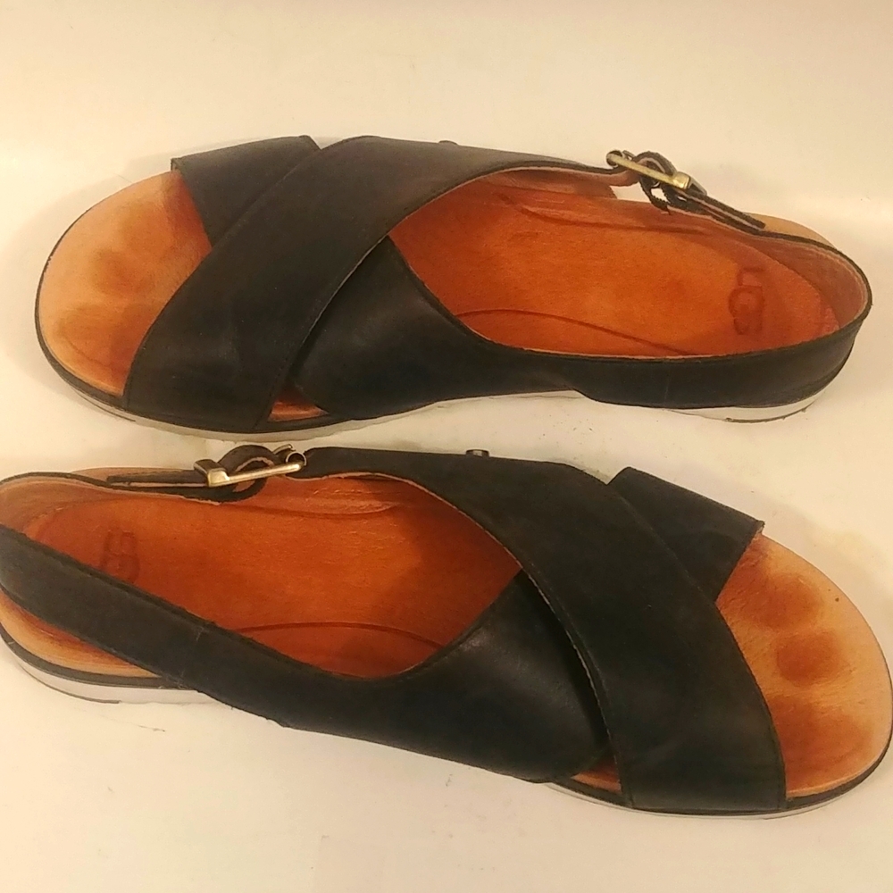 UGG Black Leather Xcross Strap Sandals sz 8